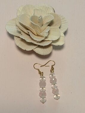 Beautiful White and Pink Beaded Drop Earrings